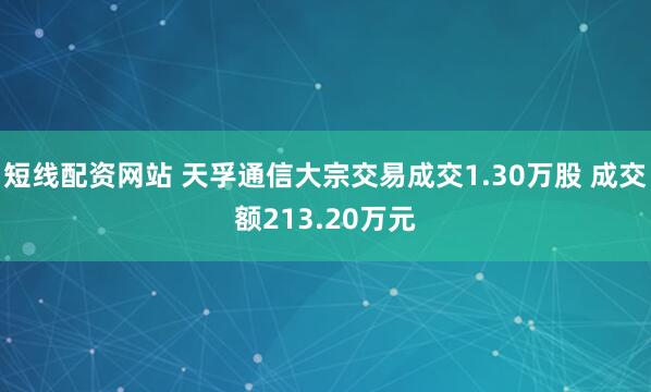 短线配资网站 天孚通信大宗交易成交1.30万股 成交额213.20万元